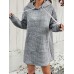 Textured Drawstring Dress, Casual Hooded Long Sleeve Kangaroo Pocket Dress, Women's Clothing