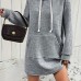 Textured Drawstring Dress, Casual Hooded Long Sleeve Kangaroo Pocket Dress, Women's Clothing