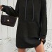 Textured Drawstring Dress, Casual Hooded Long Sleeve Kangaroo Pocket Dress, Women's Clothing