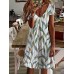 Leaves Print V Neck Dress, Vacation Short Sleeve Random Printing Dress, Women's Clothing