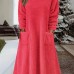 Fuzzy Hooded Midi Dress, Casual Pocket Front Solid Long Sleeve Dress, Women's Clothing