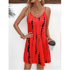 Tie Dye Print Mini Dress, Casual Spaghetti Strap V Neck Dress, Women's Clothing