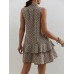 Allover Print Tie Front Dress, Casual Layered Sleeveless Dress, Women's Clothing