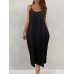 Solid Pockets Loose Spaghetti Dress, Versatile Maxi Cami Dress For Summer, Women's Clothing