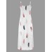 Feather Print Maxi Dress, Casual V Neck Spaghetti Strap Random Printing Dress, Women's Clothing