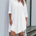 Button Front Shirt Dress, Sexy 3/4 Sleeve Solid Turn Down Collar Dress, Women's Clothing