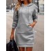 Pocket Front Hooded Dress, Casual Drawstring Long Sleeve Solid Dress, Women's Clothing