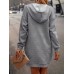 Pocket Front Hooded Dress, Casual Drawstring Long Sleeve Solid Dress, Women's Clothing