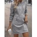 Pocket Front Hooded Dress, Casual Drawstring Long Sleeve Solid Dress, Women's Clothing