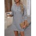 Pocket Front Hooded Dress, Casual Drawstring Long Sleeve Solid Dress, Women's Clothing