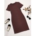 Solid Rib-knit Bodycon Dress, Short Sleeve Crew Neck Casual Dress, Women's Clothing