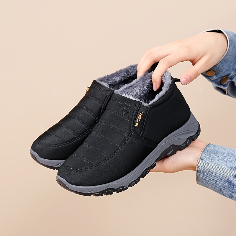 womens solid color winter sneakers soft sole platform fleece lining shoes plush non slip low top shoes details 3