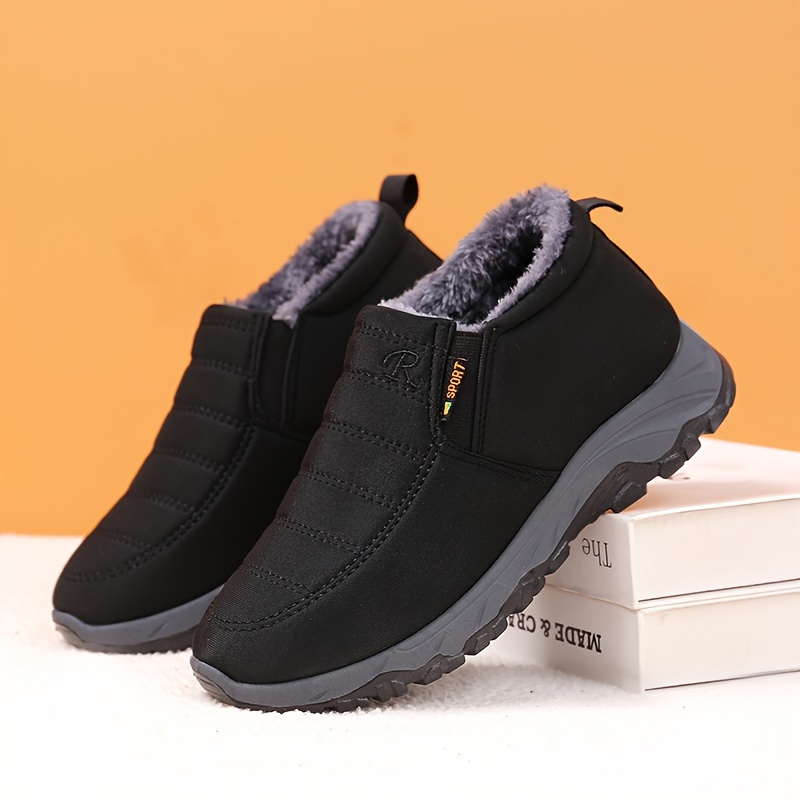 womens solid color winter sneakers soft sole platform fleece lining shoes plush non slip low top shoes details 8