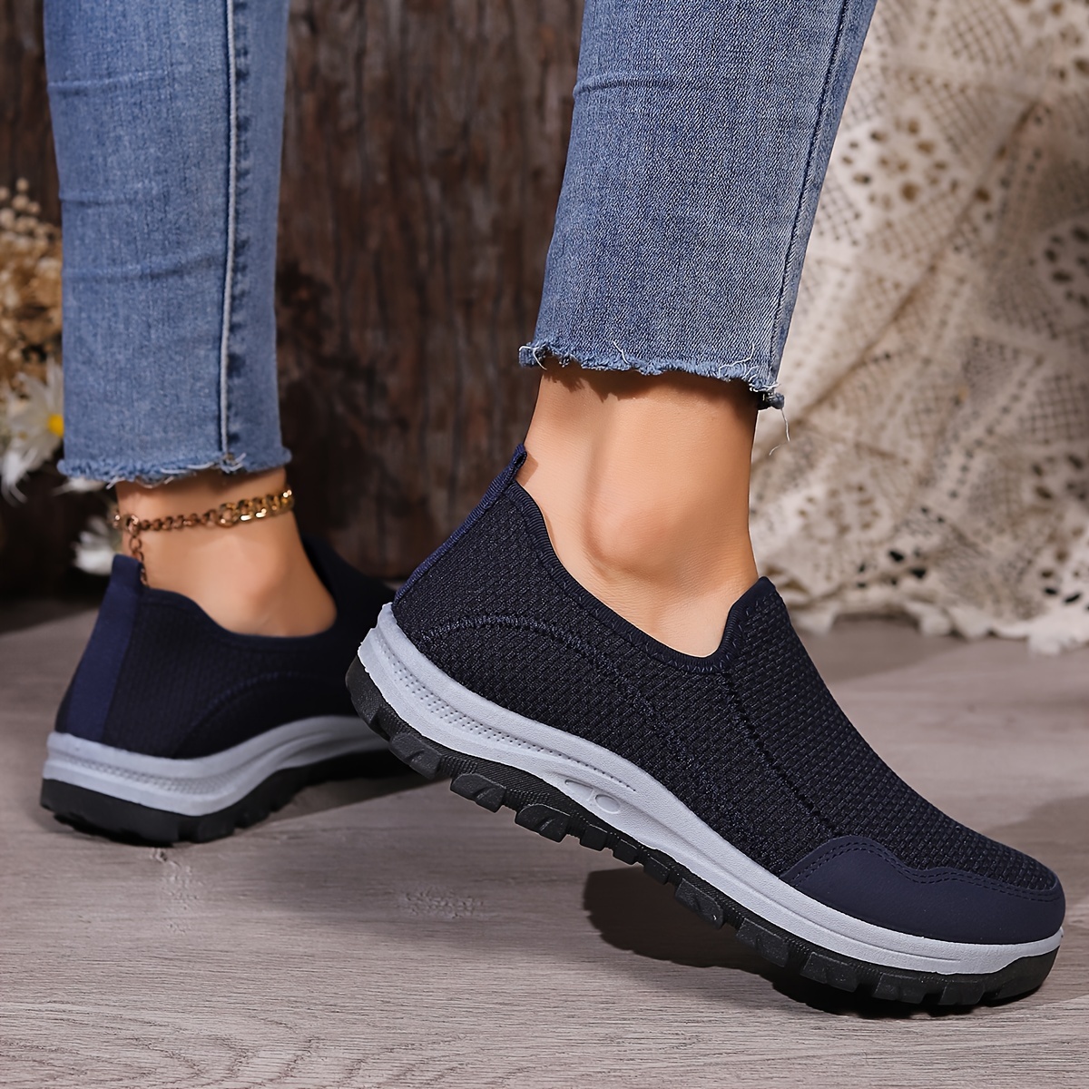 womens low top sports shoes lightweight breathable slip on sneakers casual outdoor walking trainers details 1