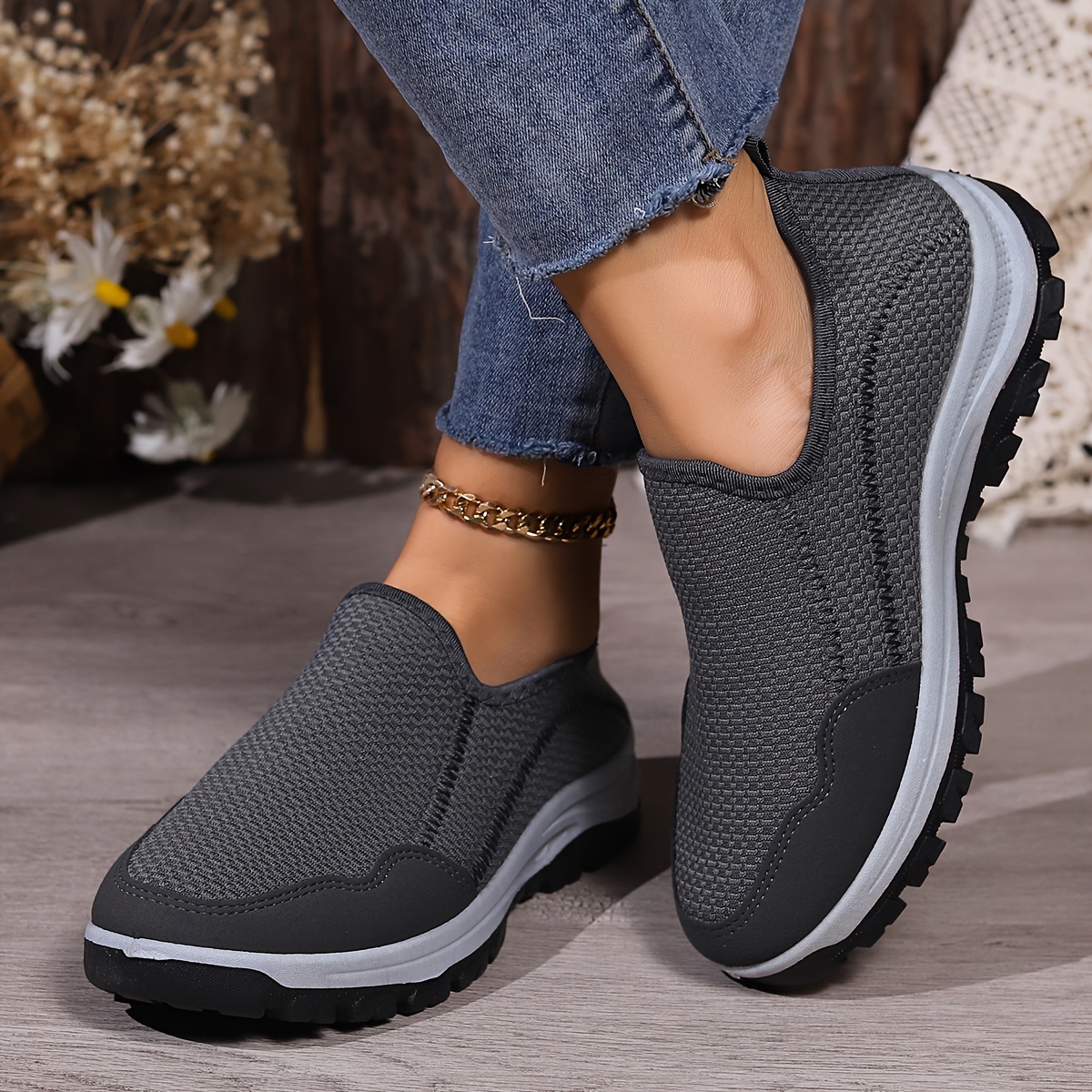 womens low top sports shoes lightweight breathable slip on sneakers casual outdoor walking trainers details 10