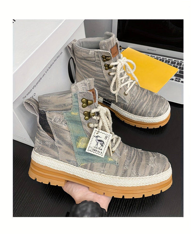 mens distressed design lace up boots casual walking shoes comfortable and breathable details 24